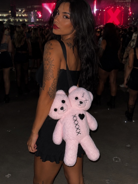 Hot Topic Handbags - Hot Topic Pink Plush Double Bear Backpack
